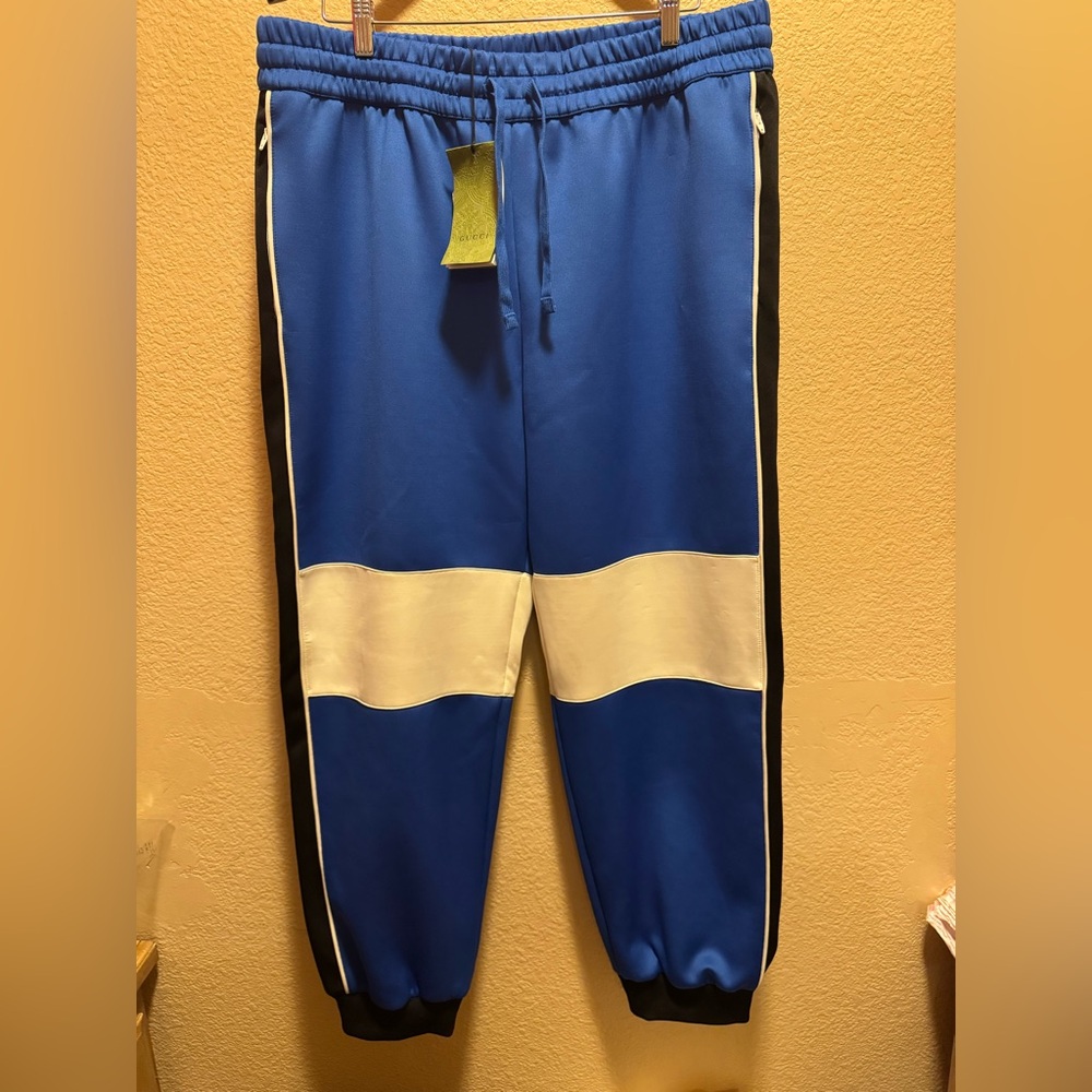 New Authentic Gucci GG Logo Sweatpants Blue White Size XXL Waist 38 40 42 44 - Picture 4 of 14